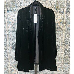 Eileen Fisher Womens Size 1X Black Long Velour Open Front Collared Blazer Jacket